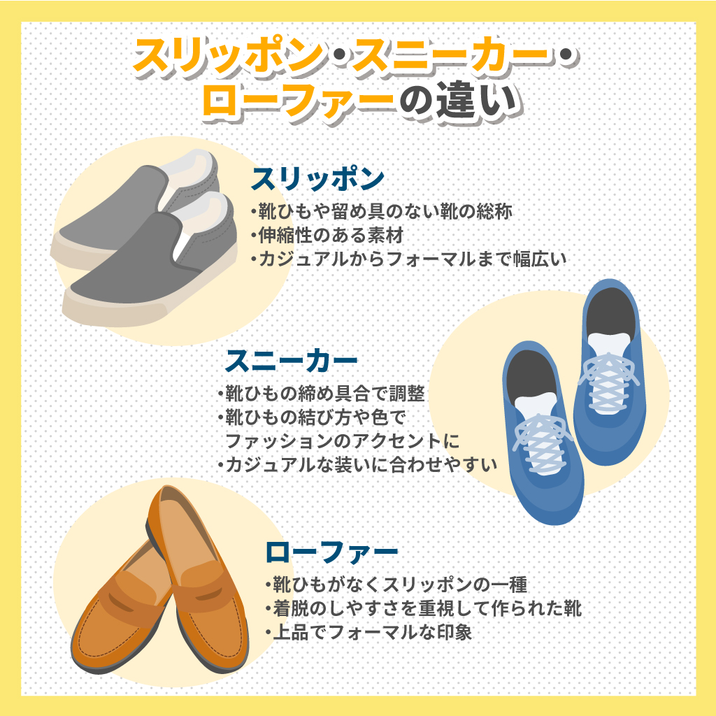 スリッポンとスニーカー、ローファーの違いとは？スリッポンの魅力や 
